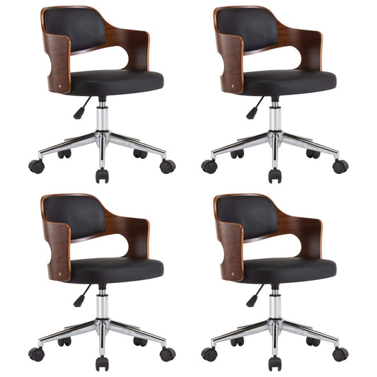 vidaXL Περιστρεφ. Καρέκλες Τραπεζαρίας 4 τεμ. Μαύρες Ξύλο/Συνθ. Δέρμα