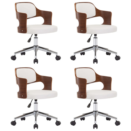 vidaXL Καρέκλες Τραπεζαρίας Περιστρ. 4 τεμ Λευκό Λυγ. Ξύλο/Συνθ. Δέρμα