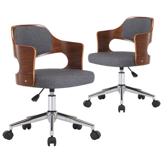 vidaXL Καρέκλες Τραπεζαρίας Περιστρ. 2 τεμ. Γκρι Λυγ. Ξύλο/Συνθ. Δέρμα