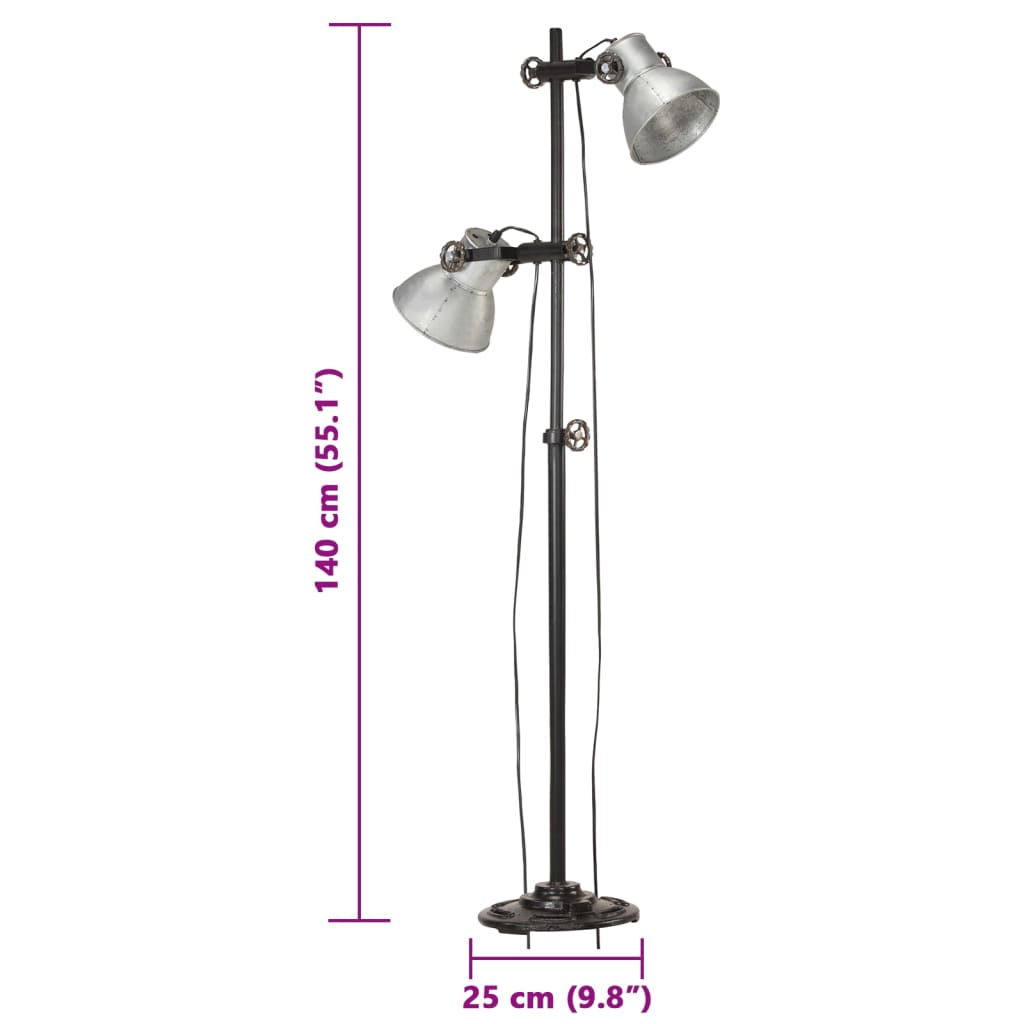 vidaXL Φωτιστικό Δαπέδου με 2 Καπέλα Ασημί από Χυτοσίδηρο E27