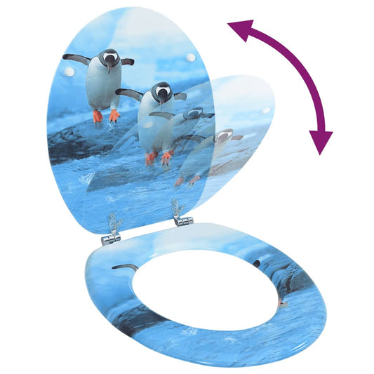 vidaXL Κάλυμμα Λεκάνης με Καπάκι Σχέδιο Πιγκουίνοι από MDF