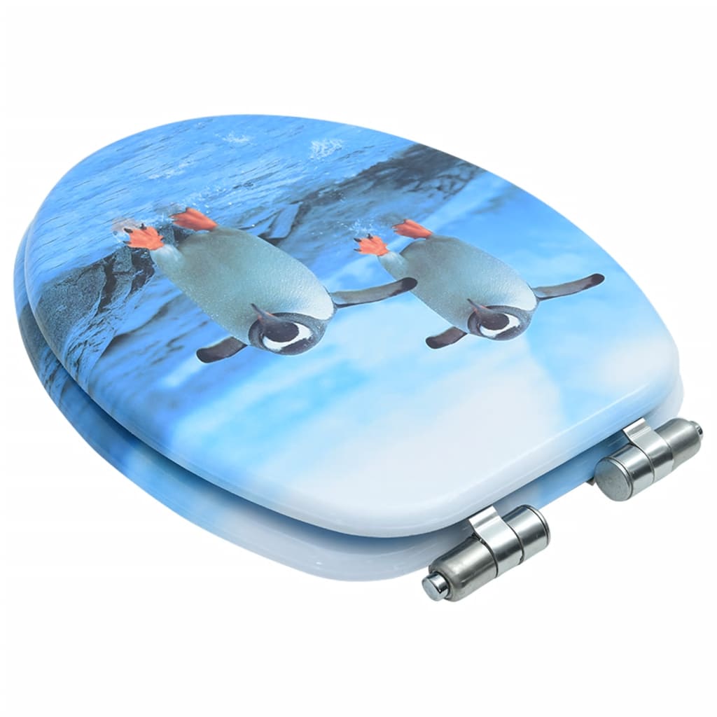 vidaXL Κάλυμμα Λεκάνης με Καπάκι Soft Close Σχέδιο Πιγκουίνοι από MDF