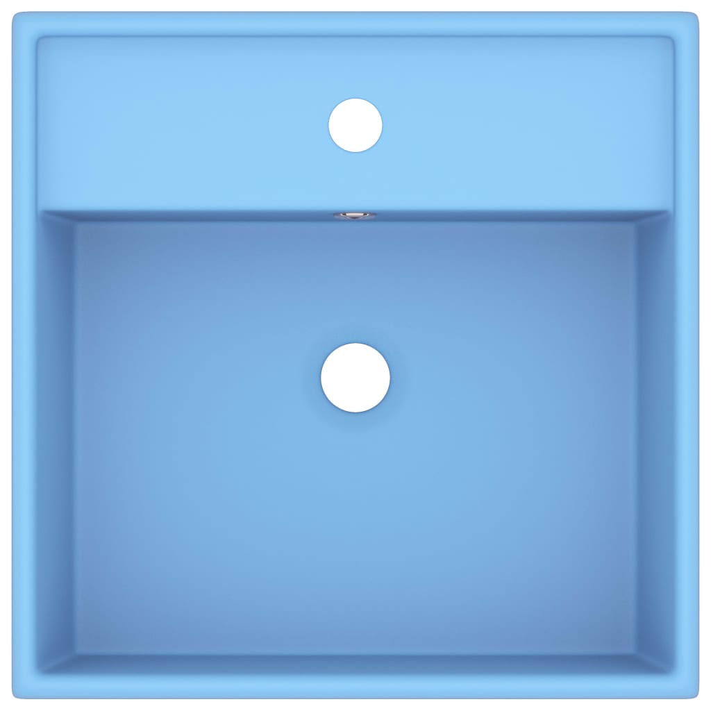 vidaXL Νιπτήρας με Υπερχείλιση Τετράγωνο Γαλάζιο Ματ 41x41 εκ Κεραμικό