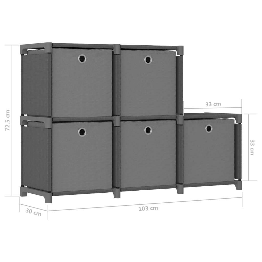 vidaXL Ραφιέρα με 5 Κύβους & Κουτιά Γκρι 103x30x72,5 εκ. Υφασμάτινη