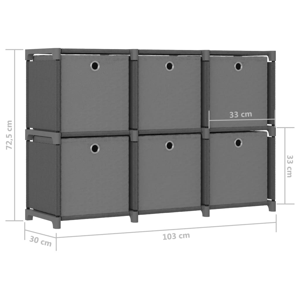 vidaXL Ραφιέρα με 6 Κύβους & Κουτιά Γκρι 103x30x72,5 εκ. Υφασμάτινη