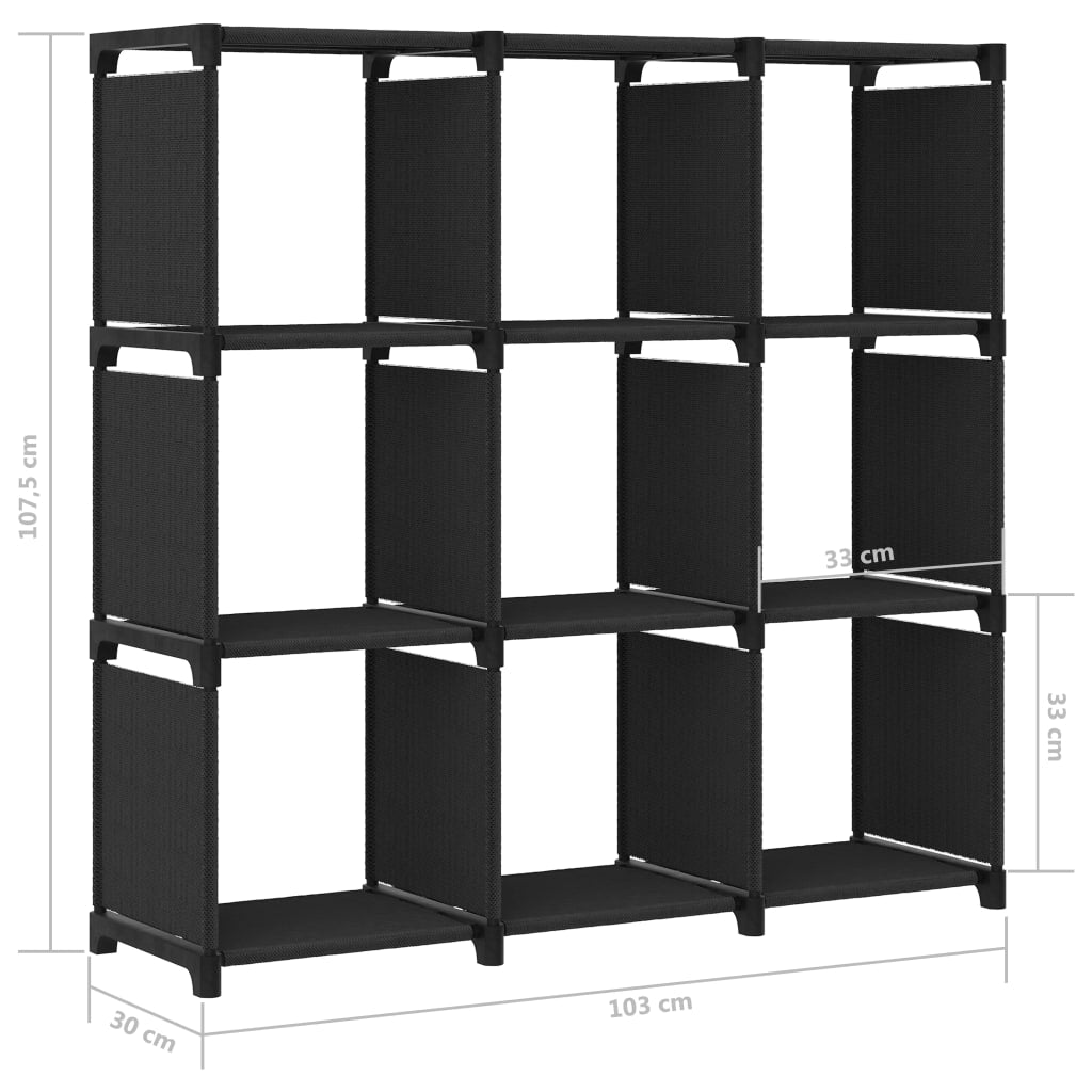 vidaXL Ραφιέρα με 9 Κύβους & Κουτιά Μαύρη 103x30x107,5 εκ. Υφασμάτινη
