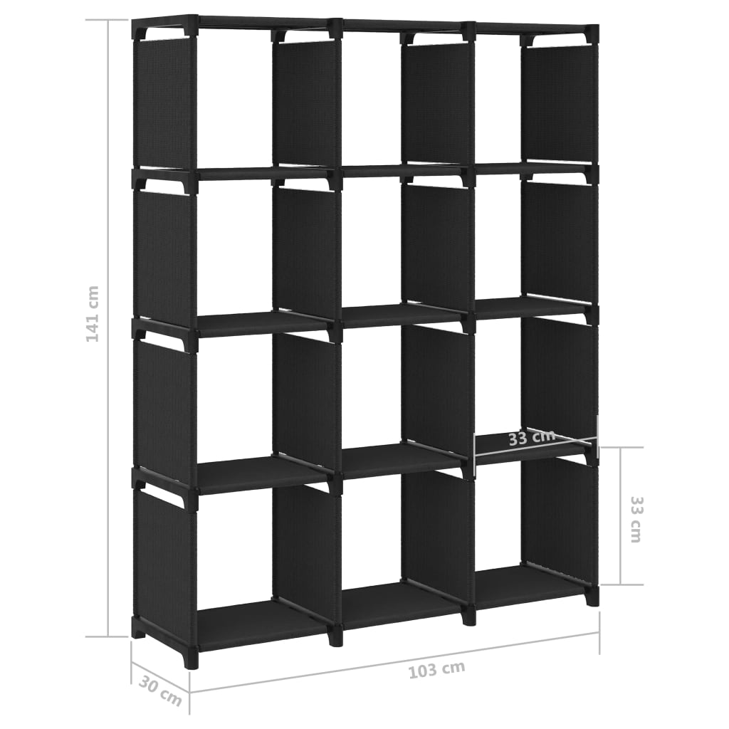vidaXL Ραφιέρα με 12 Κύβους Μαύρη 103 x 30 x 141 εκ. Υφασμάτινη