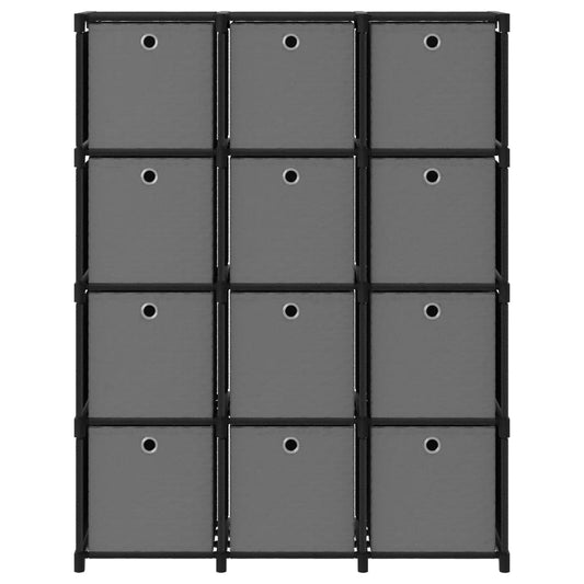 vidaXL Ραφιέρα με 12 Κύβους & Κουτιά Μαύρη 103x30x141 εκ. Υφασμάτινη