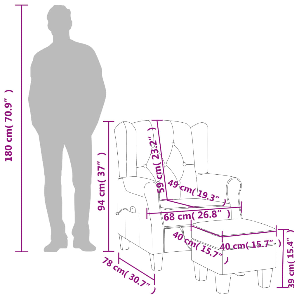 vidaXL Πολυθρόνα Μασάζ Κρεμ Υφασμάτινη με Υποπόδιο