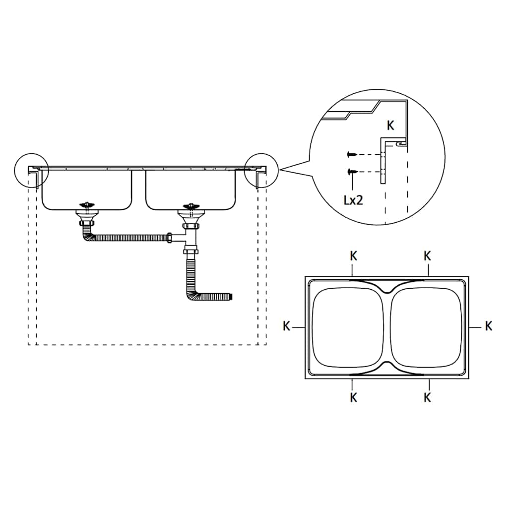 vidaXL Νεροχύτης Διπλή Γούρνα Ασημί 1200x500x155 χιλ. Ανοξείδ. Ατσάλι