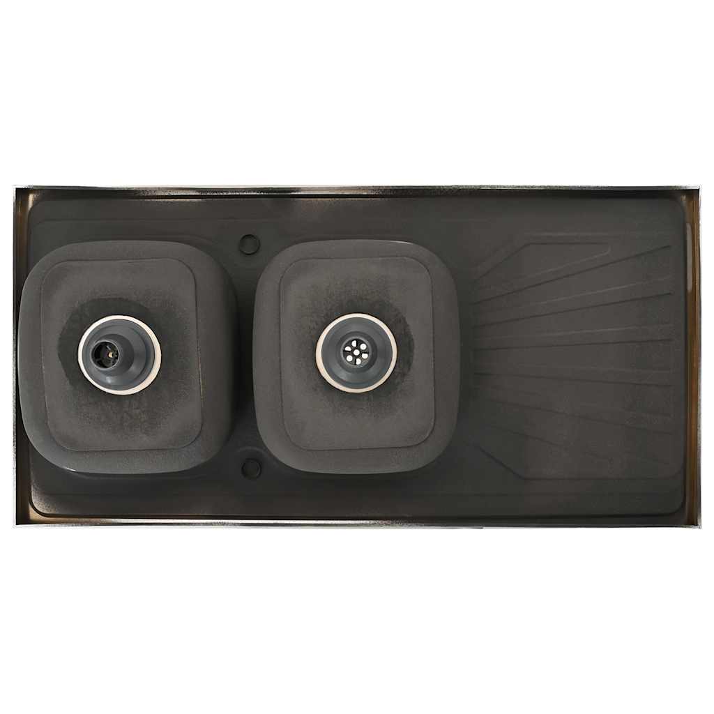 vidaXL Νεροχύτης Διπλή Γούρνα Ασημί 1200x600x155 χιλ. Ανοξείδ. Ατσάλι