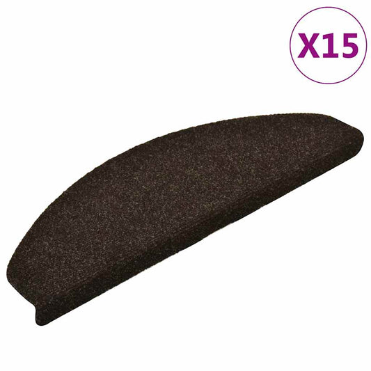 vidaXL Πατάκια Σκαλιών Αυτοκόλλητα 15 τεμ. 65x21x4 εκ. Σκούρο Καφέ Ημίστρογγυλά Μεγάλα