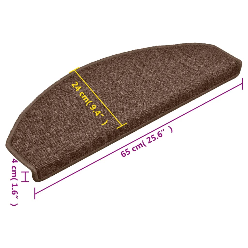 vidaXL Πατάκια Σκάλας Μοκέτα 15 τεμ. Καφέ 65 x 24 x 4 εκ.