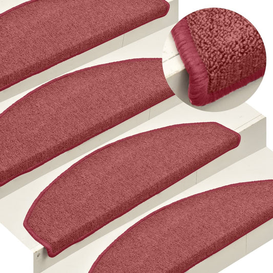 vidaXL Πατάκια Σκαλιών 15 τεμ. Μπορντό Ημίστρογγυλά Μεγάλα 65x24x4 εκ.