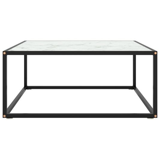 vidaXL Τραπεζάκι Σαλονιού Μαύρο 80x80x35 εκ. Λευκό Γυαλί Όψη Μαρμάρου