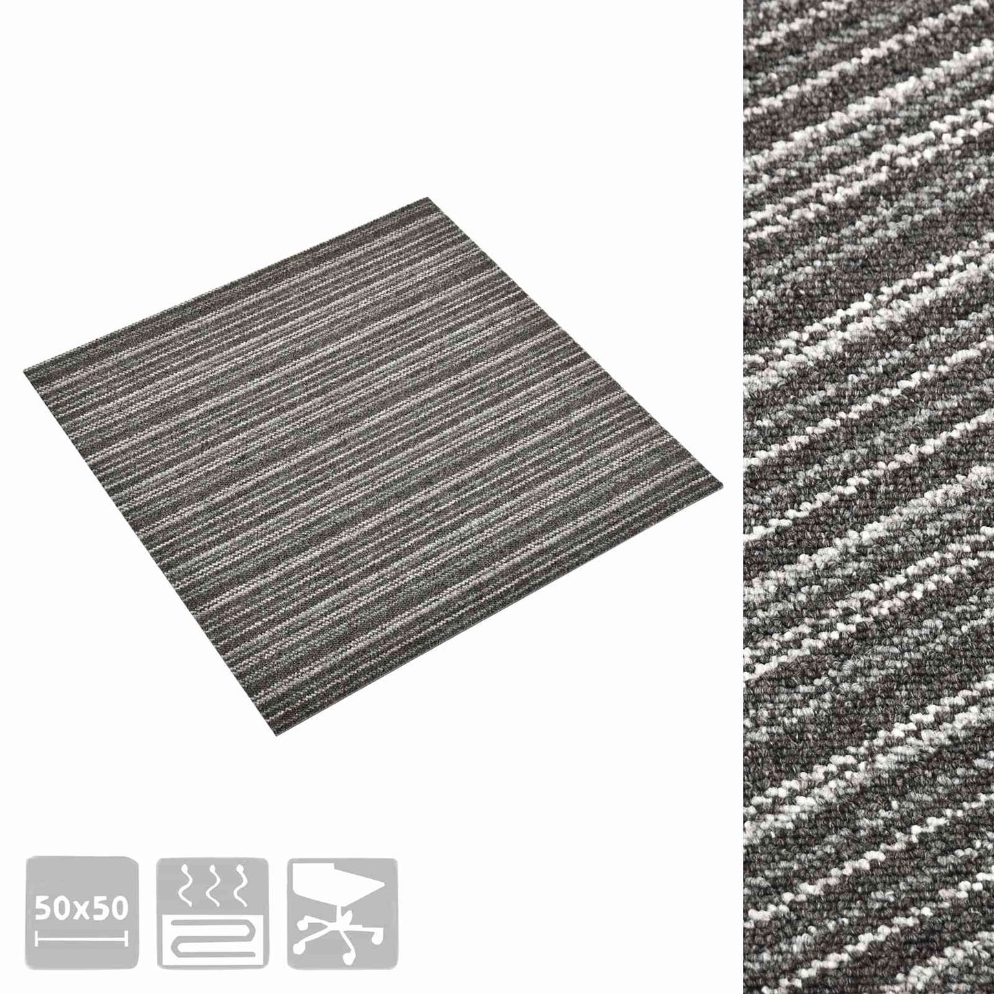 vidaXL Χαλί 20 pcs Ριγέ ανθρακί 50 x 50 cm 100% Πολυπροπυλένιο