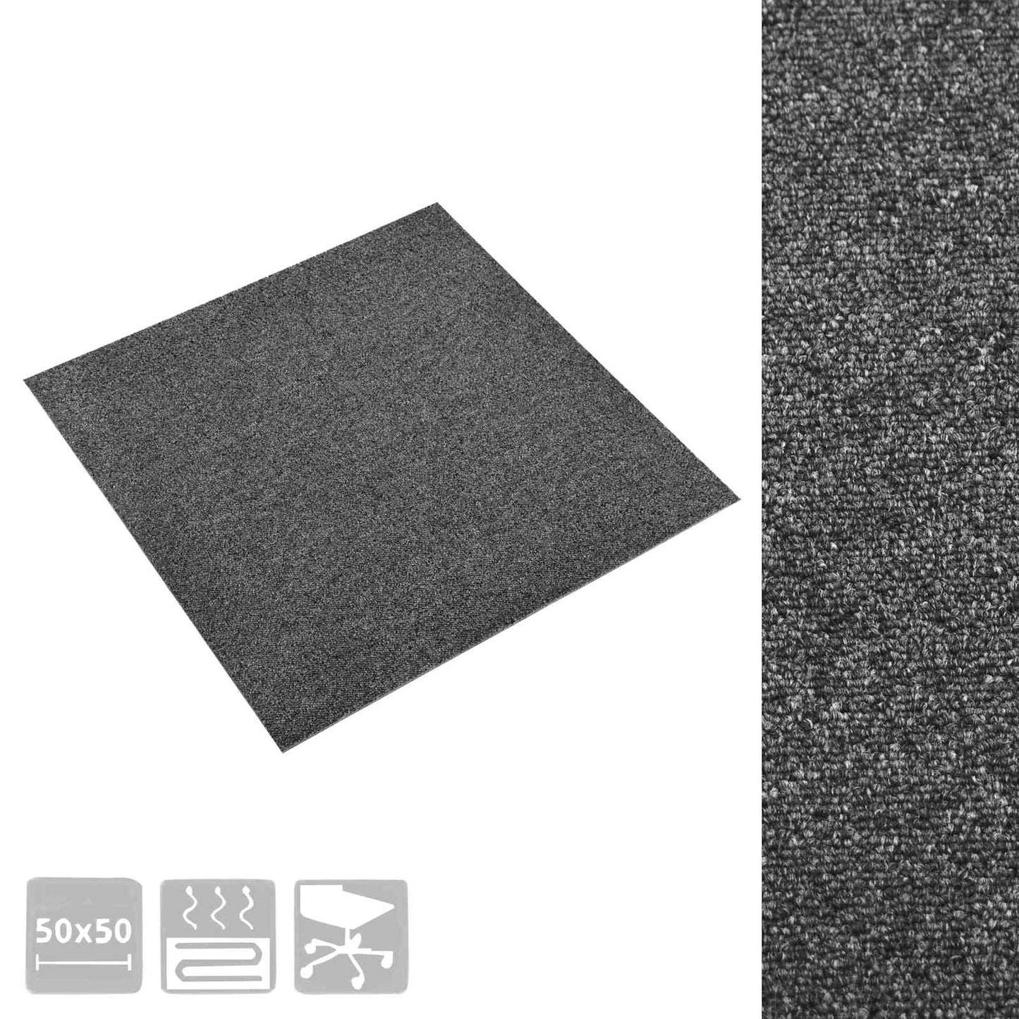 vidaXL Χαλί 20 pcs Ανθρακί 50 x 50 cm 100% Πολυπροπυλένιο
