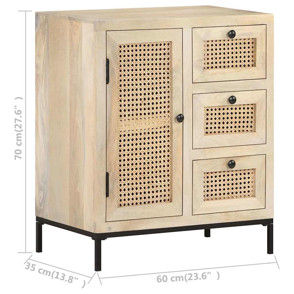vidaXL Ντουλάπι 60x35x70 εκ. Μασίφ Ξύλο Μάνγκο και Φυσικό Ζαχαροκάλαμο