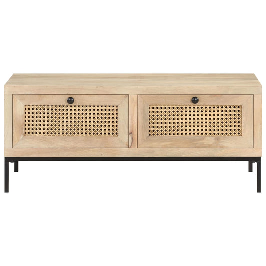 vidaXL Τραπεζάκι Σαλονιού 90x50x37 εκ. Μασίφ Ξύλο Μάνγκο/Φυσικό Καλάμι