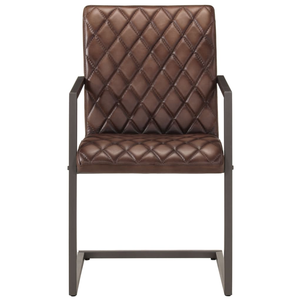 vidaXL Καρέκλες Τραπεζαρίας «Πρόβολος» 2 τεμ. Καφέ από Γνήσιο Δέρμα