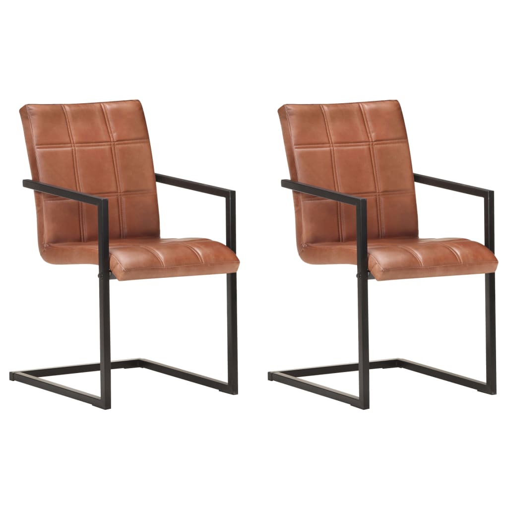 vidaXL Καρέκλες Τραπεζαρίας «Πρόβολος» 2 τεμ. Καφέ από Γνήσιο Δέρμα