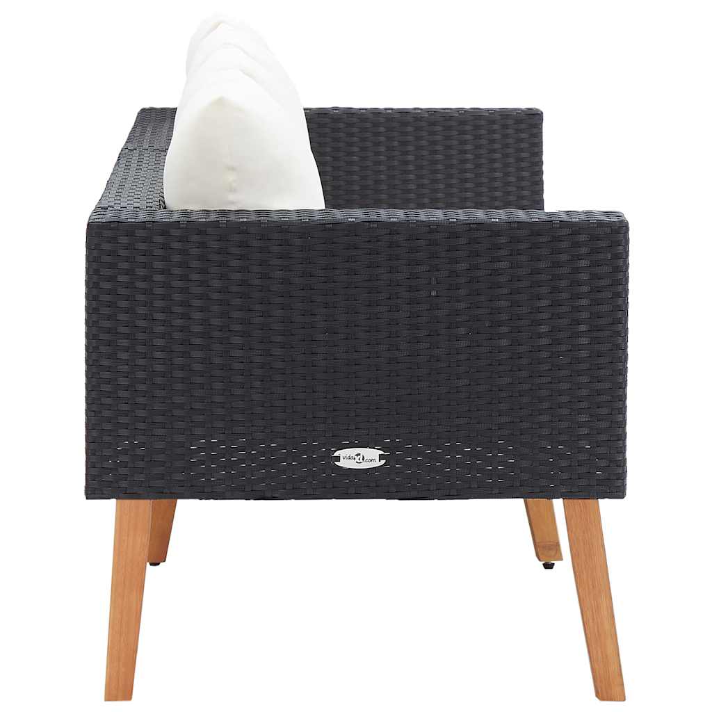 vidaXL Καναπές Κήπου Διθέσιος Μαύρος από Συνθετικό Ρατάν με Μαξιλάρια