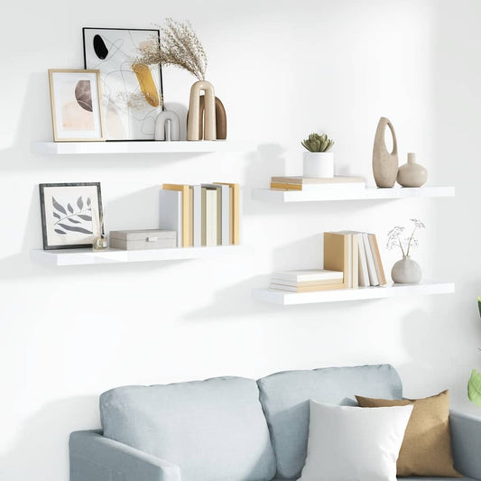 vidaXL Ράφια Τοίχου Γυαλιστερά Άσπρα 4 Τεμάχια 90x23,5x3,8 εκ. MDF
