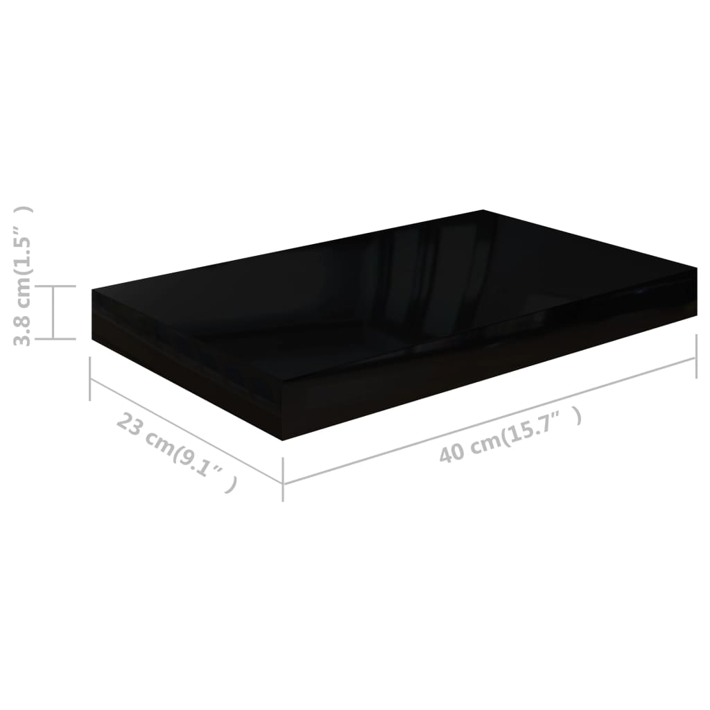 vidaXL Ράφι Τοίχου Γυαλιστερό Μαύρο 40x23x3,8 εκ. MDF
