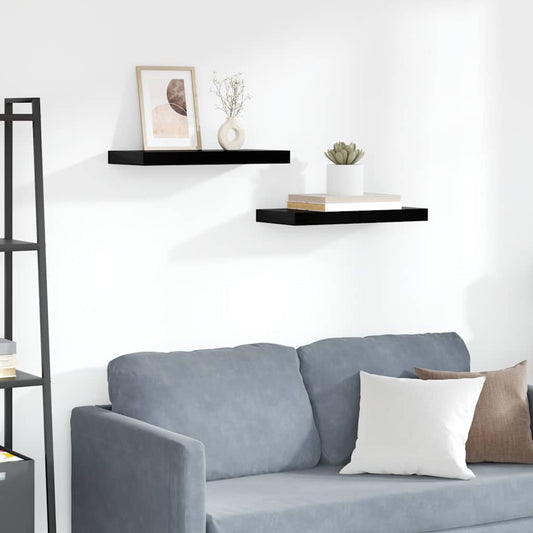 vidaXL Ράφια Τοίχου Γυαλιστερά Μαύρα 2 Τεμάχια 50x23,5x3,8 εκ. MDF