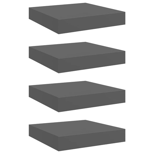 vidaXL Ράφια Τοίχου Γυαλιστερά Γκρι 4 Τεμάχια 23x23,5x3,8 εκ. MDF