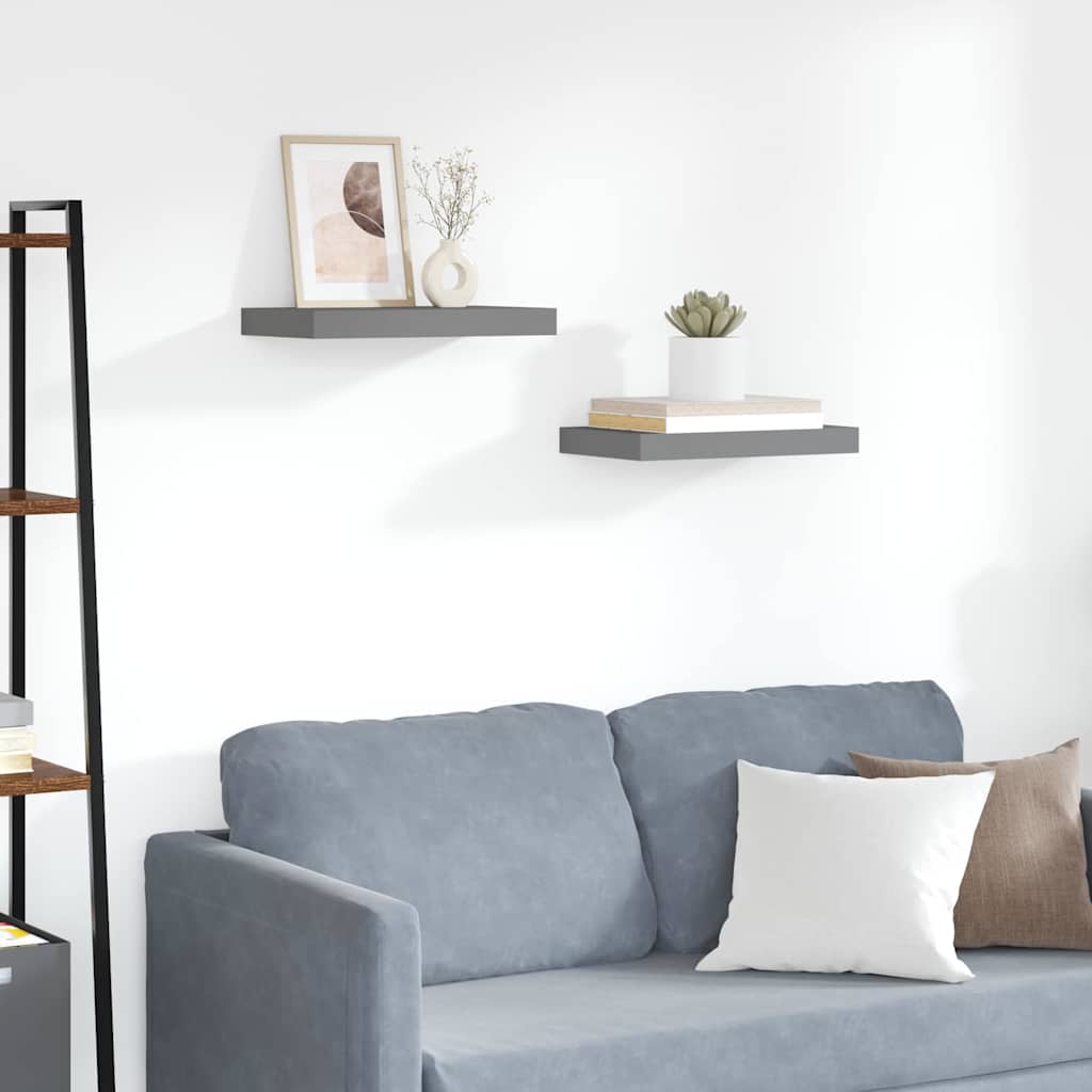 vidaXL Ράφια Τοίχου Γυαλιστερά Γκρι 2 Τεμάχια 40 x 23 x 3,8 εκ. MDF