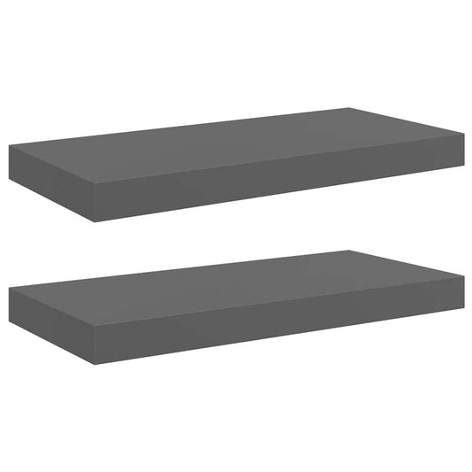 vidaXL Ράφια Τοίχου Γυαλιστερά Γκρι 2 Τεμάχια 50x23,5x3,8 εκ. MDF
