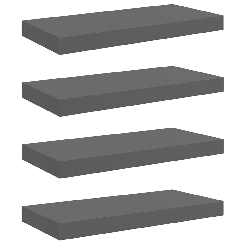 vidaXL Ράφια Τοίχου Γυαλιστερά Γκρι 4 Τεμάχια 50x23,5x3,8 εκ. MDF