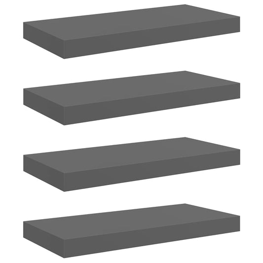 vidaXL Ράφια Τοίχου Γυαλιστερά Γκρι 4 Τεμάχια 50x23,5x3,8 εκ. MDF