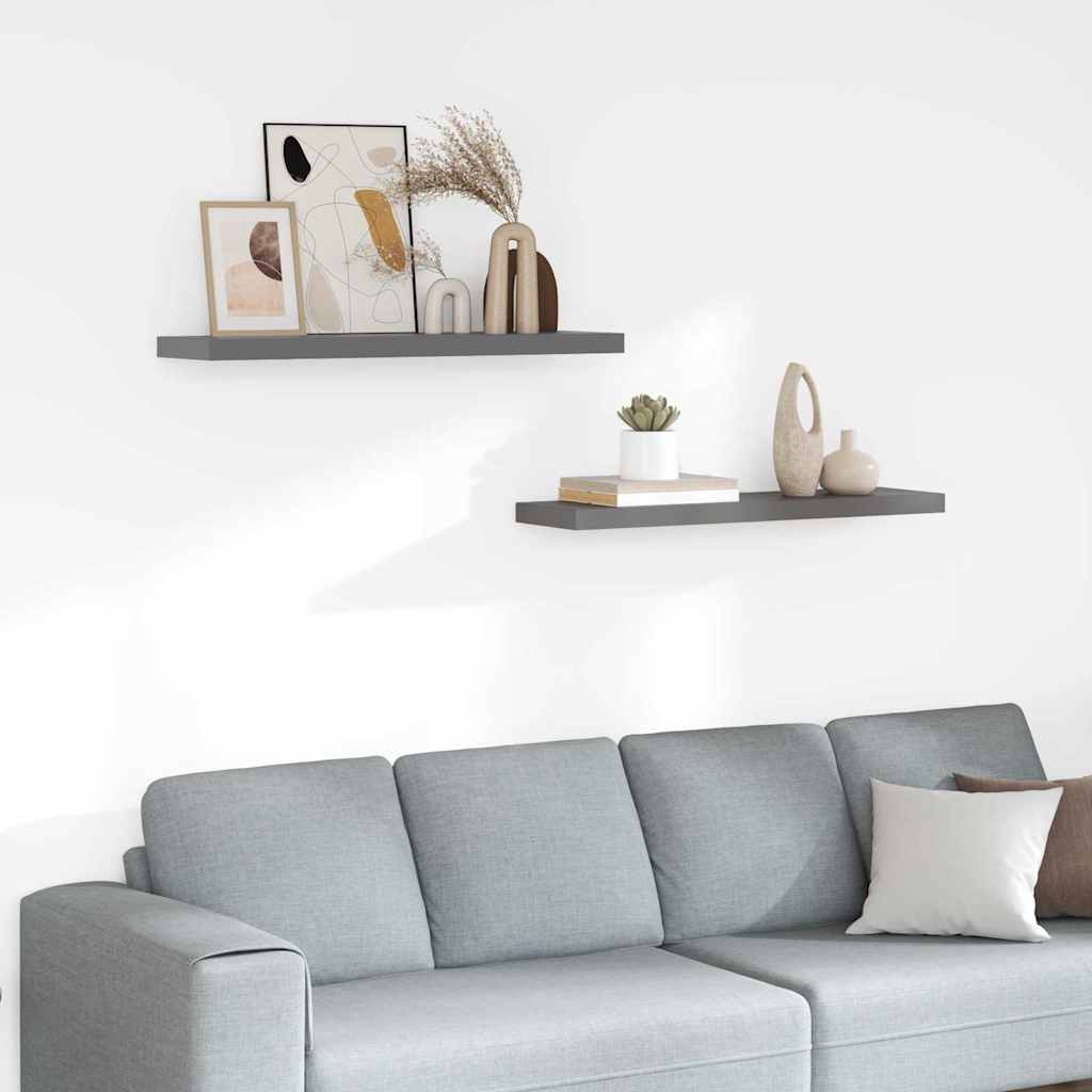 vidaXL Ράφια Τοίχου Γυαλιστερά Γκρι 2 Τεμάχια 90 x 23,5 x 3,8 εκ. MDF