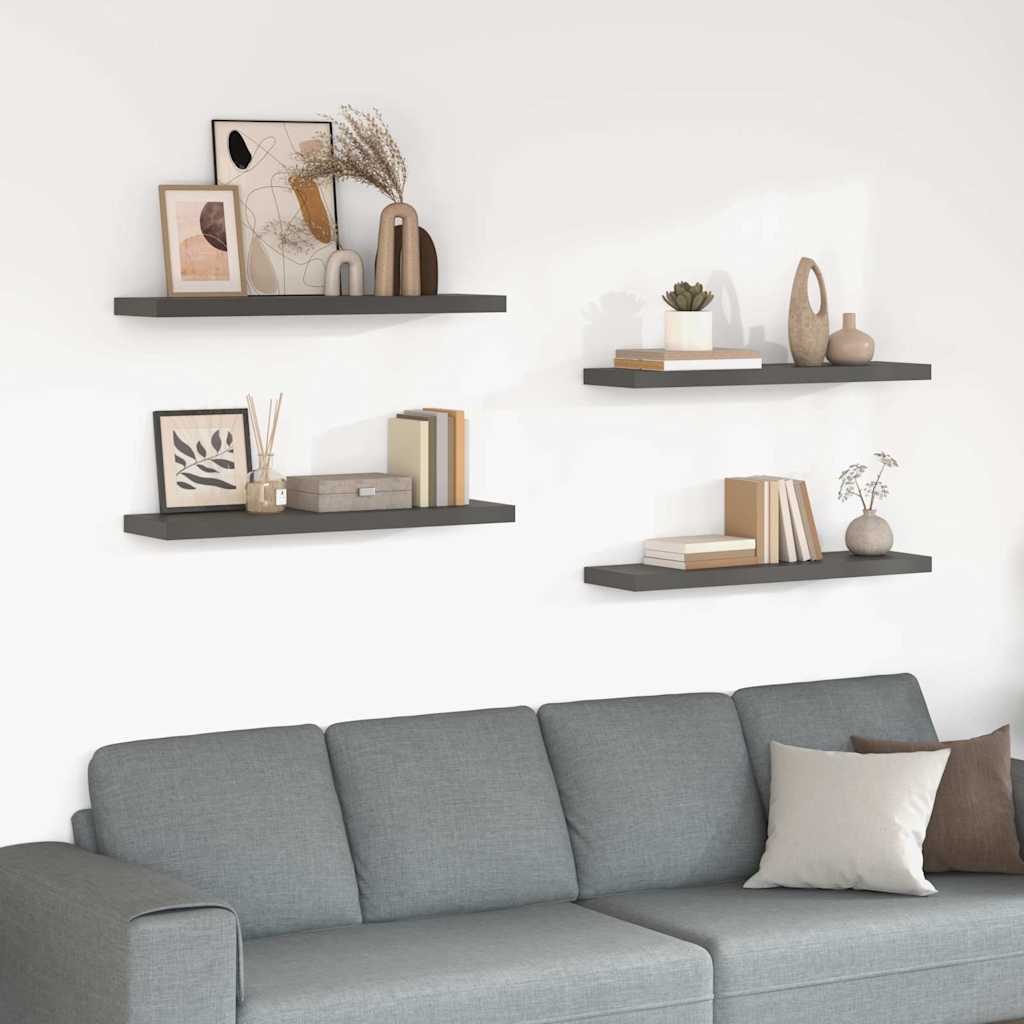 vidaXL Ράφια Τοίχου Γυαλιστερά Γκρι 4 Τεμάχια 90 x 23,5 x 3,8 εκ. MDF