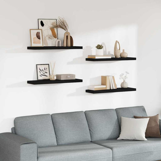 vidaXL Ράφια Τοίχου 4 τεμ. Μαύρα 80x23,5x3,8 εκ. MDF