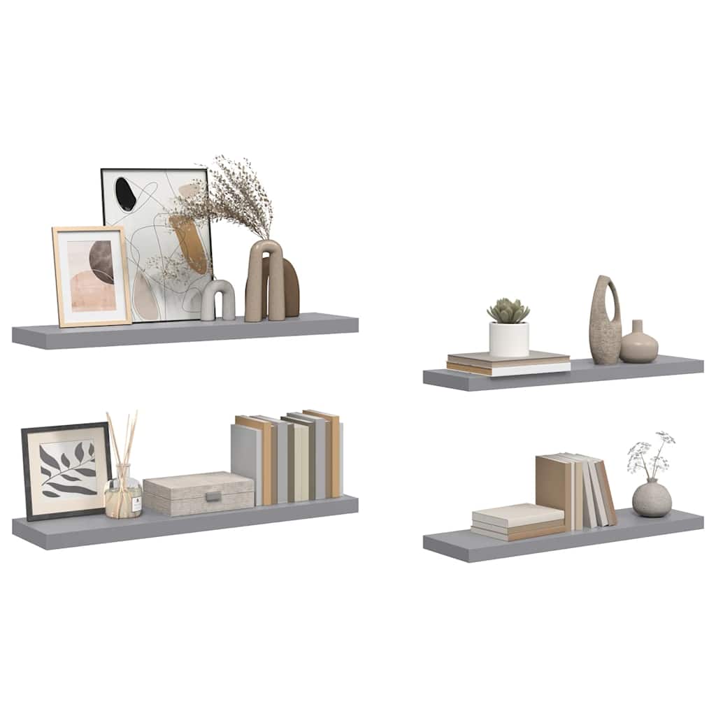 vidaXL Ράφια Τοίχου 4 τεμ. Γκρι 90x23,5x3,8 εκ. MDF