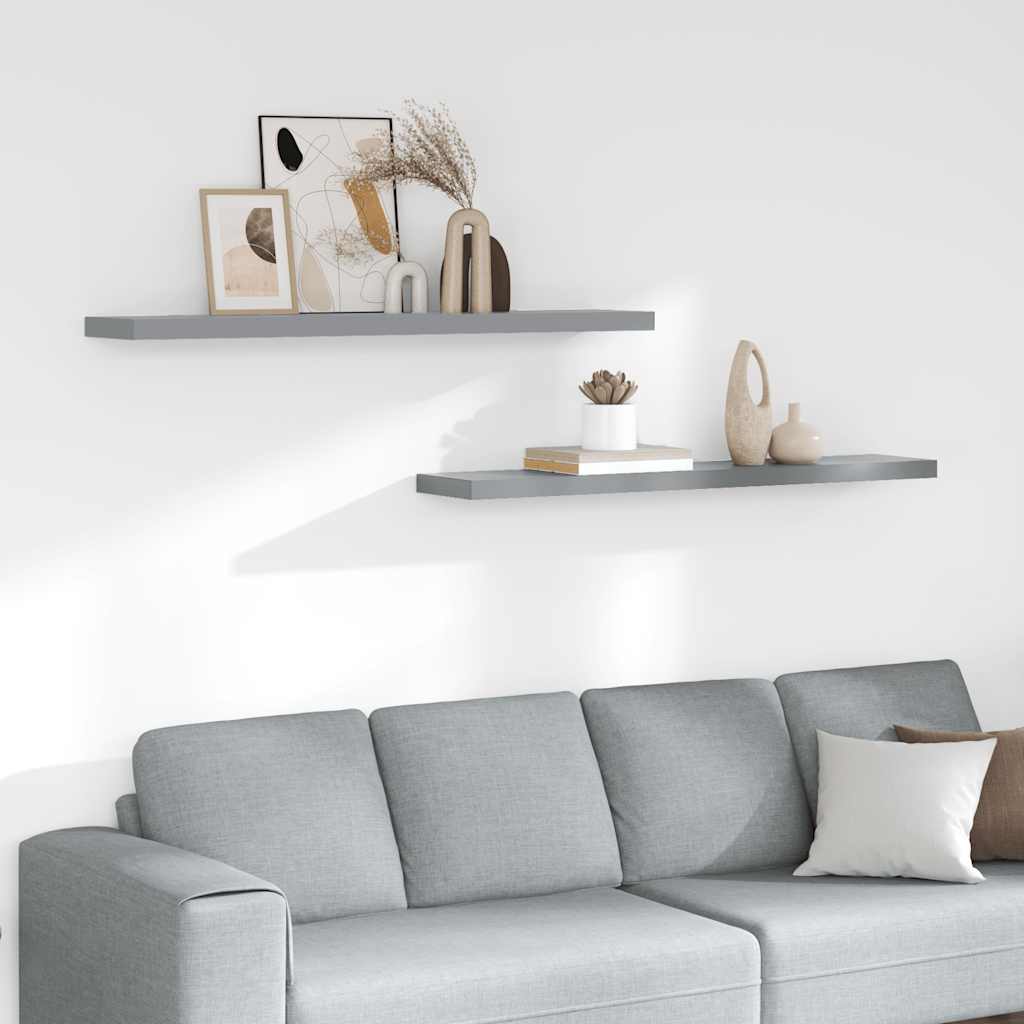 vidaXL Ράφια Τοίχου 2 τεμ. Γκρι 120x23,5x3,8 εκ. MDF