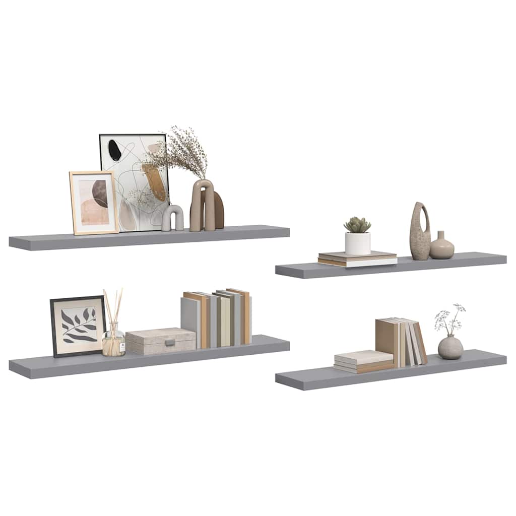 vidaXL Ράφια Τοίχου 4 τεμ. Γκρι 120x23,5x3,8 εκ. MDF