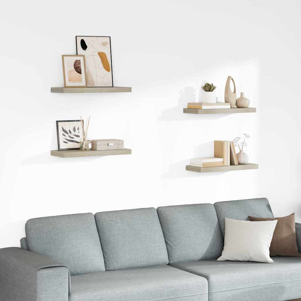 vidaXL Ράφια Τοίχου 4 τεμ. Χρώμα Δρυός 60x23,5x3,8 εκ. MDF