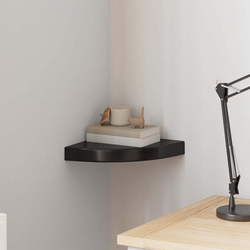 vidaXL Ράφι Τοίχου Γωνιακό Γυαλιστερό Μαύρο 25 x 25 x 3,8 εκ. από MDF
