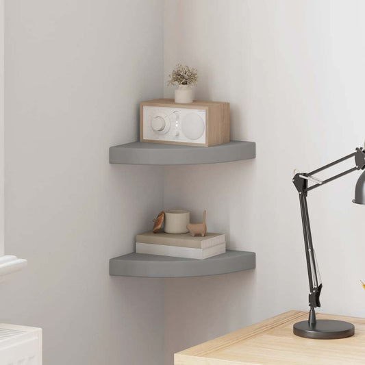 vidaXL Ράφια Τοίχου Γωνιακά 2 τεμ. Γκρι 25x25x3,8 εκ. MDF