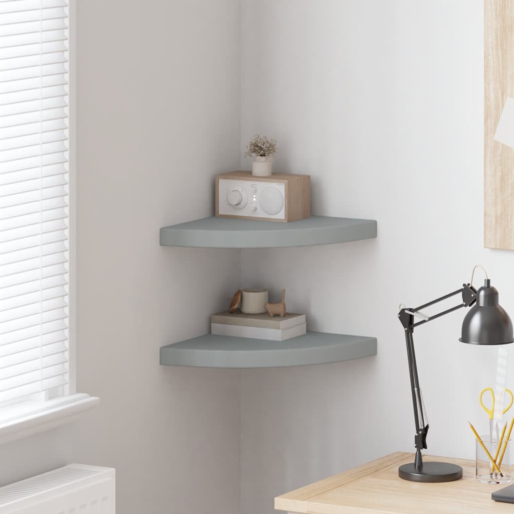 vidaXL Ράφια Τοίχου Γωνιακά 2 τεμ. Γκρι 35x35x3,8 εκ. MDF