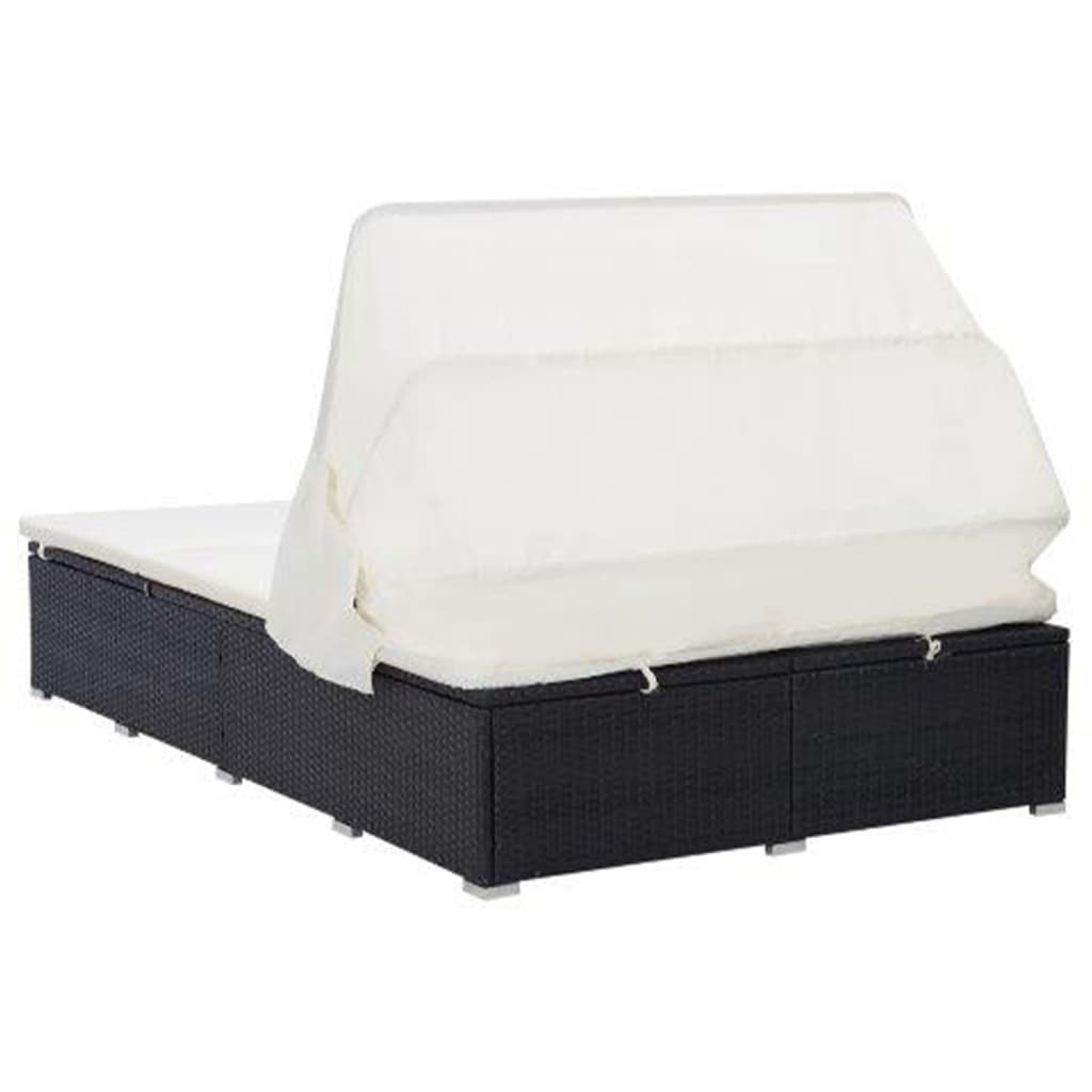 vidaXL Ξαπλώστρα 2 Ατόμων Μαύρη από Συνθετικό Ρατάν με Μαξιλάρι