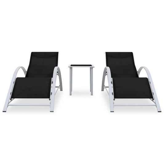 vidaXL Ξαπλώστρες Μαύρες 2 τεμ. Μαύρες από Αλουμίνιο με Τραπέζι