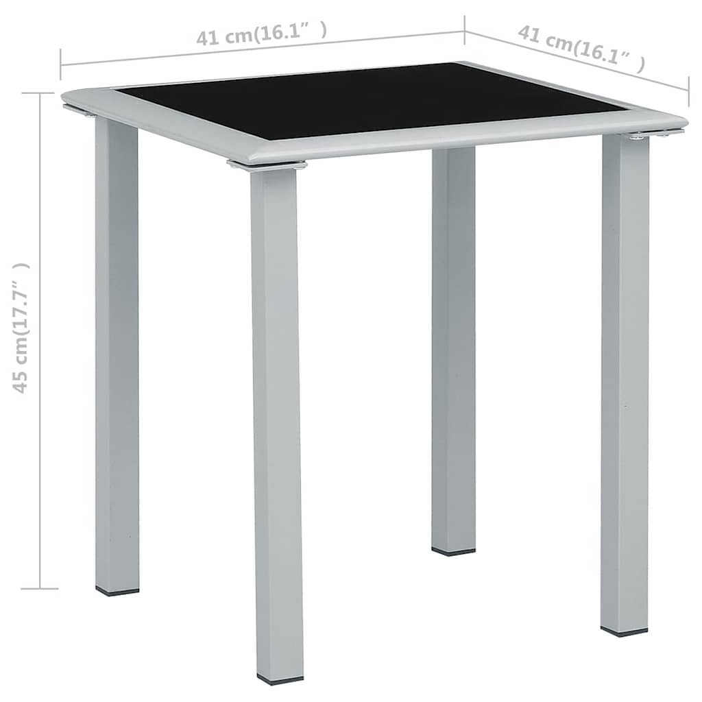 vidaXL Τραπέζι Κήπου Μαύρο/Ασημί 41x41x45 εκ. από Ατσάλι και Γυαλί