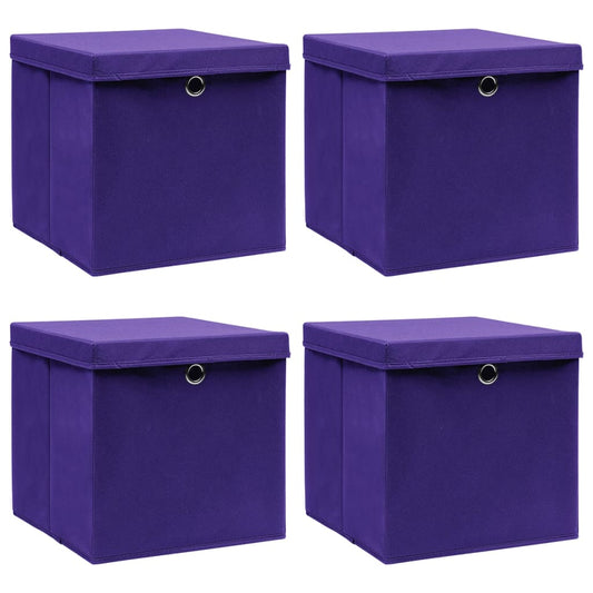 vidaXL Κουτιά Αποθήκευσης με Καπάκια 4 τεμ. Μοβ 28 x 28 x 28 εκ.