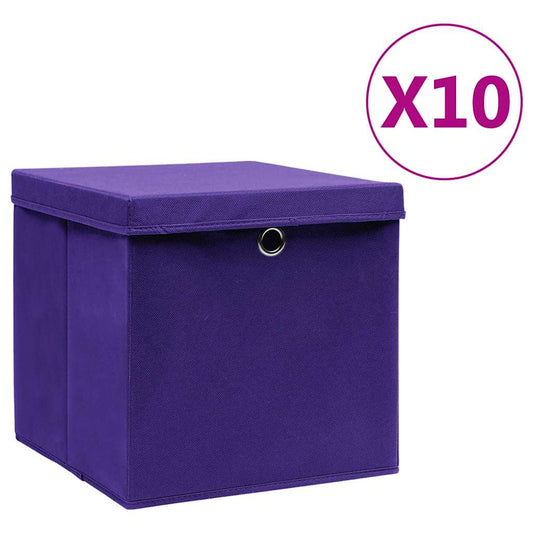 vidaXL Κουτιά Αποθήκευσης με Καπάκια 10 τεμ. Μοβ 28 x 28 x 28 εκ.