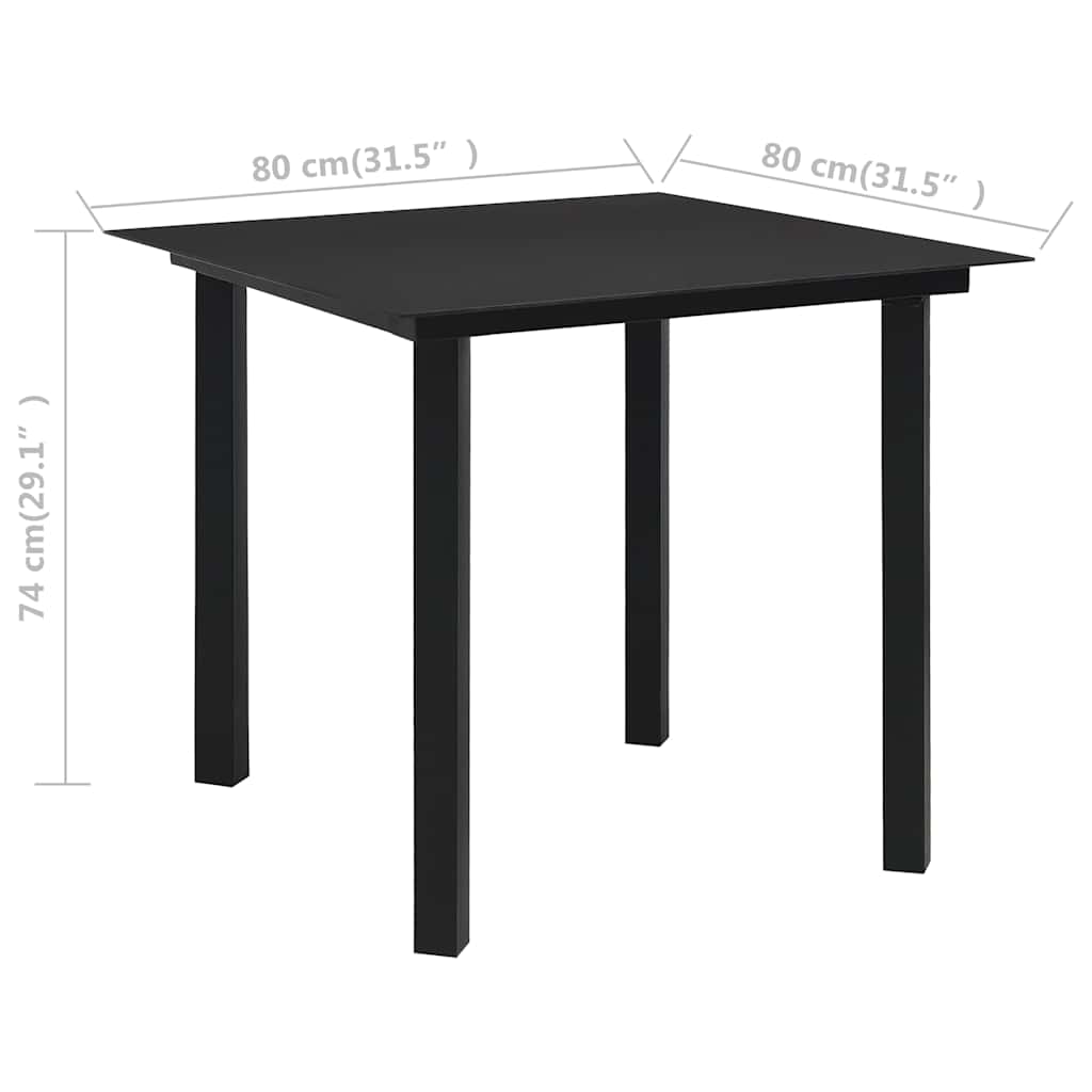 vidaXL Τραπεζαρία Κήπου Μαύρη 80 x 80 x 74 εκ. από Ατσάλι / Γυαλί